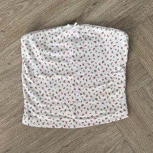 White Tube Top with Red Floral Pattern Rue21